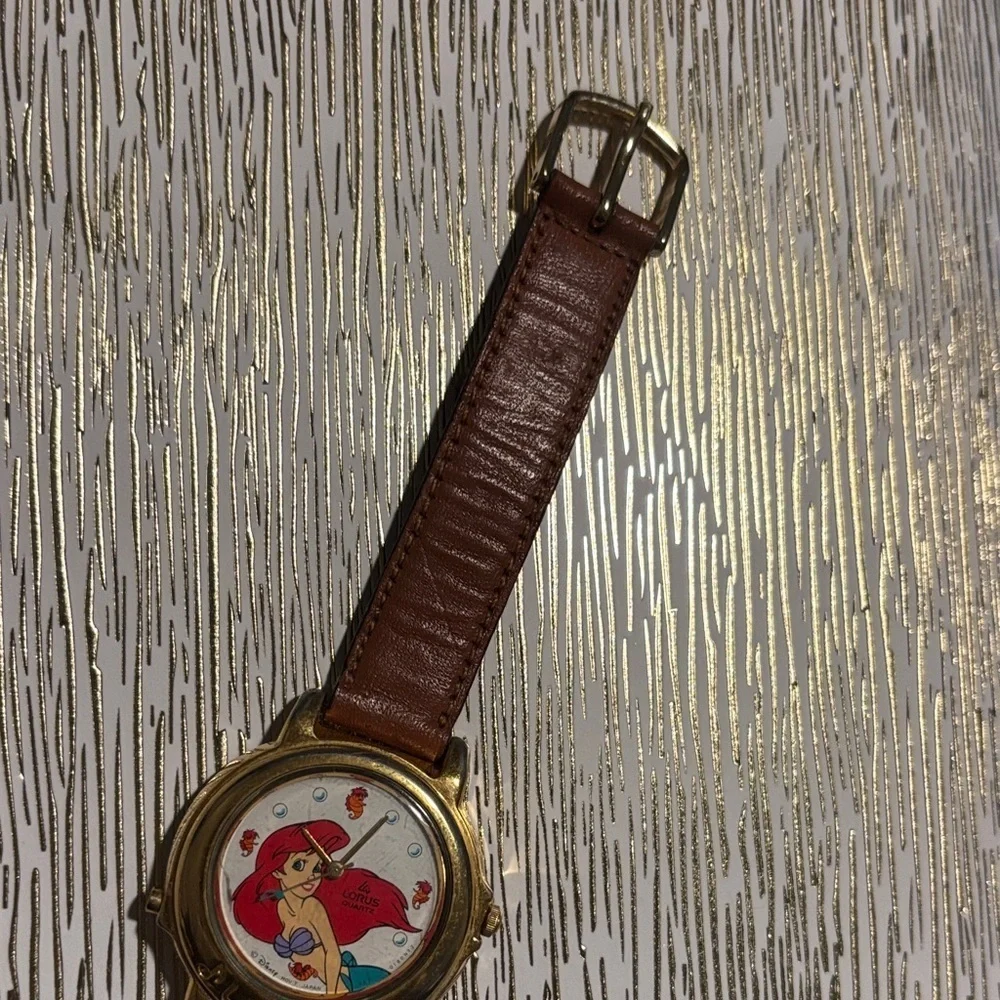 Lorus Brown Leather Watch with Ariel Mermaid Design